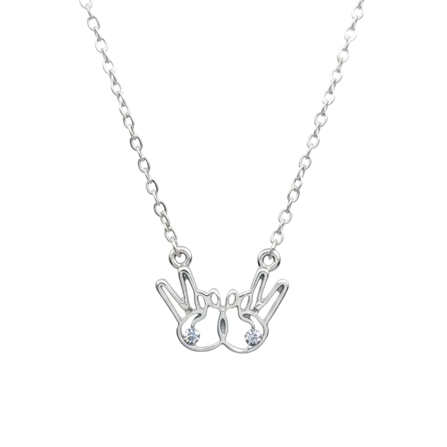 Silver necklace with a unique pendant on a white background
