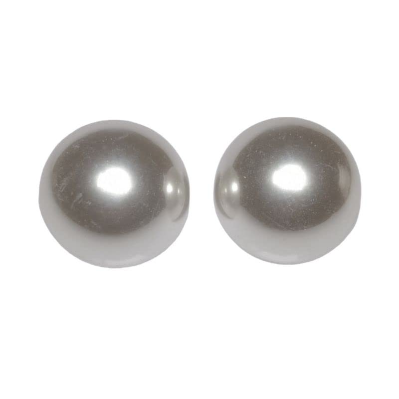 Pair of silver pearl earrings on a white background