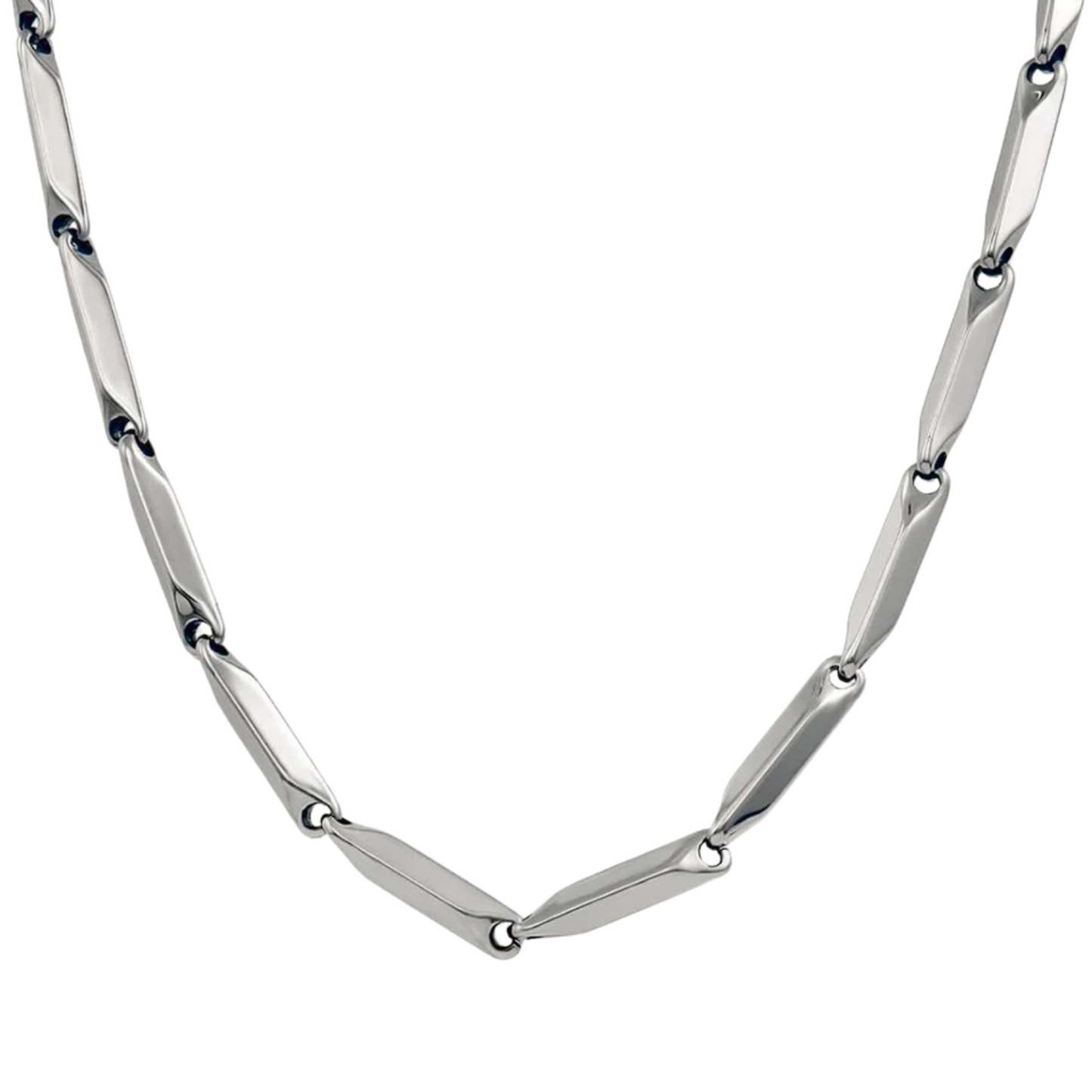 Silver chain necklace on a white background