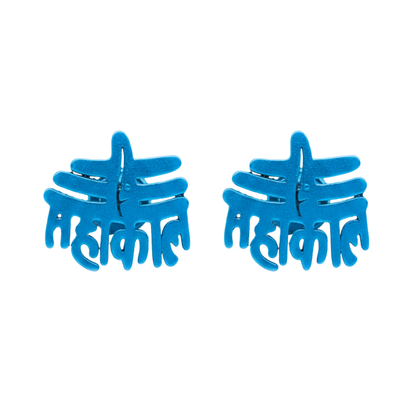 Pair of blue star-shaped earrings on a white background
