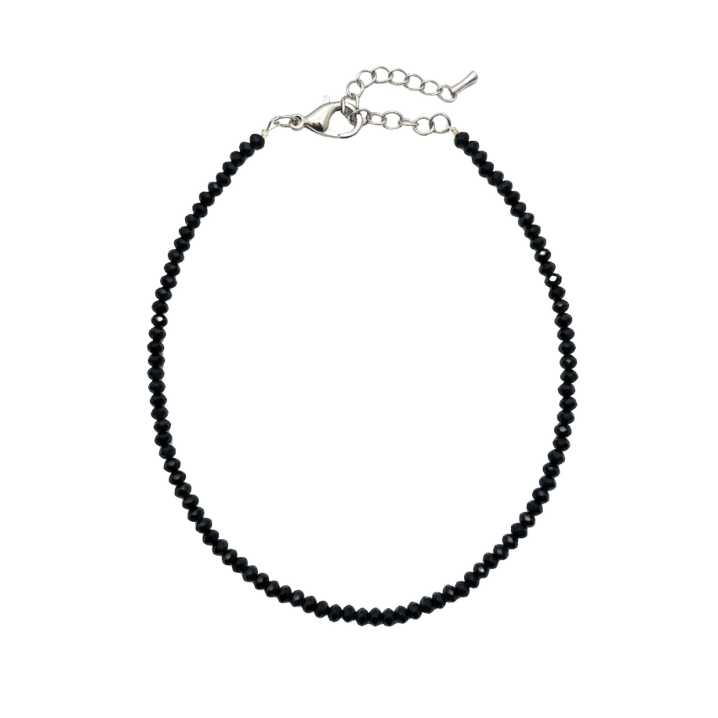 Black beaded necklace on a white background