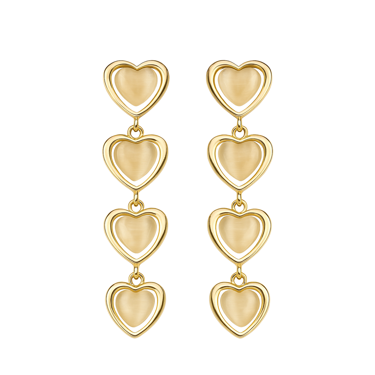 Gold heart-shaped earrings on a white background
