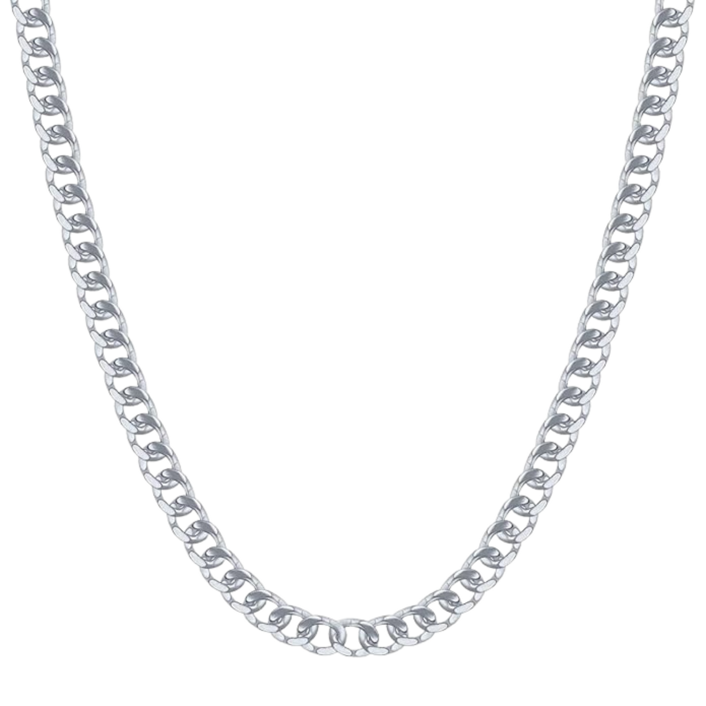 Silver chain necklace on a white background