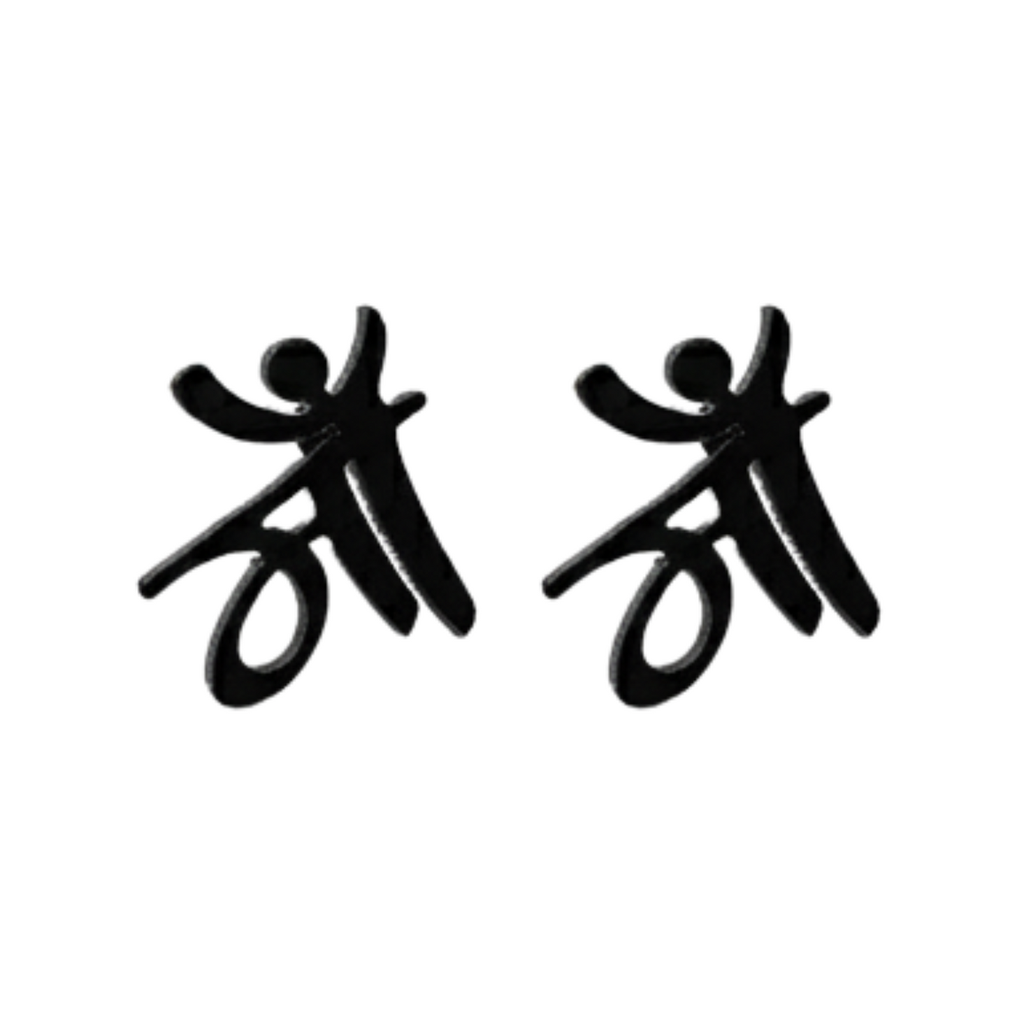 Black silhouette earrings of people holding hands on a white background