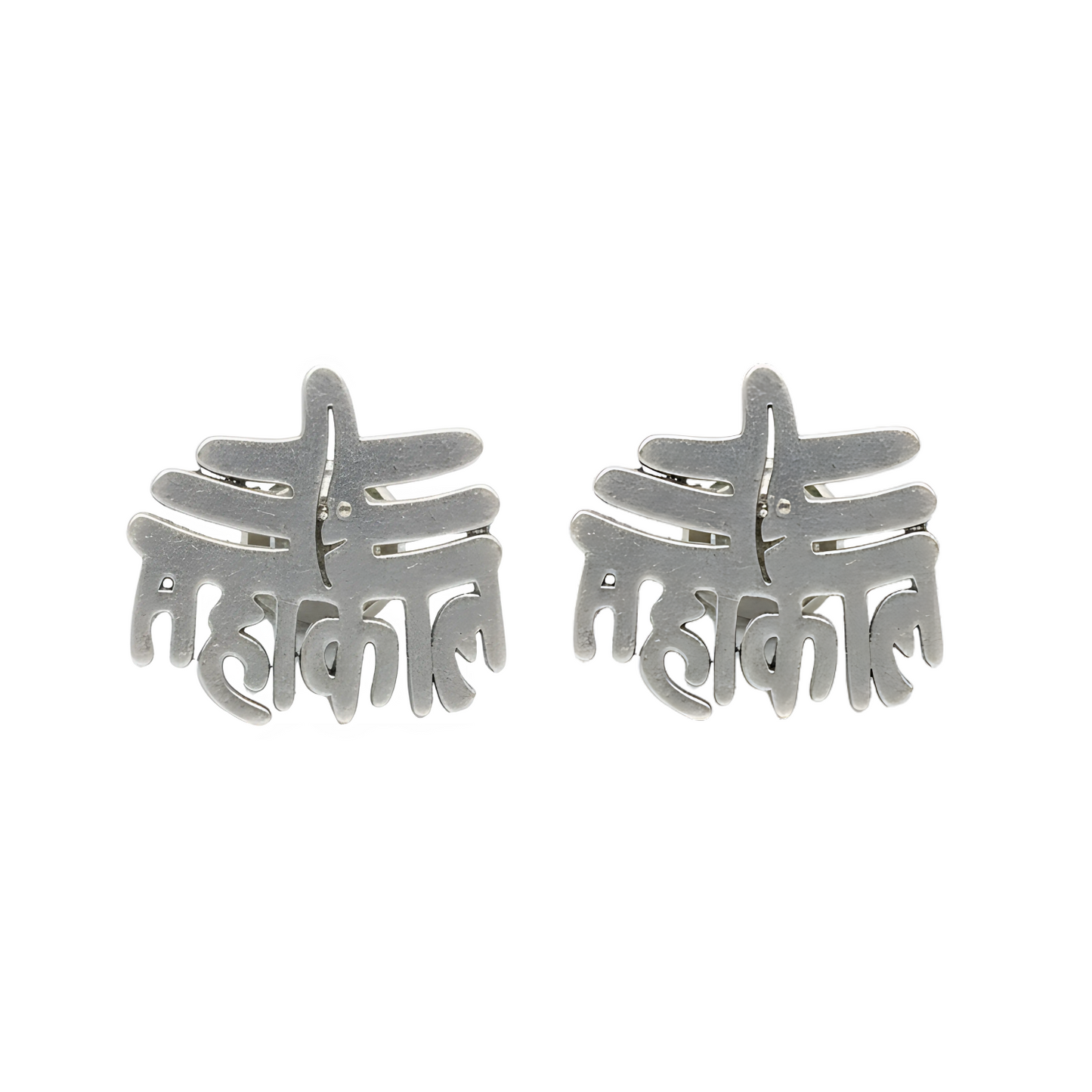 Pair of silver star-shaped earrings on a white background