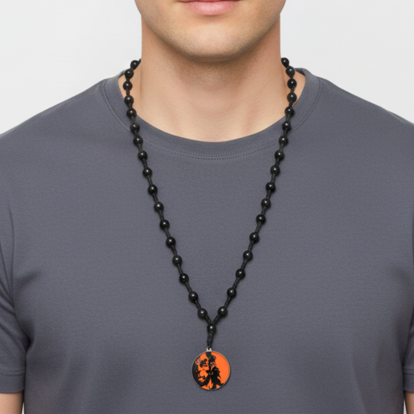 man wear hanuman beaded necklace