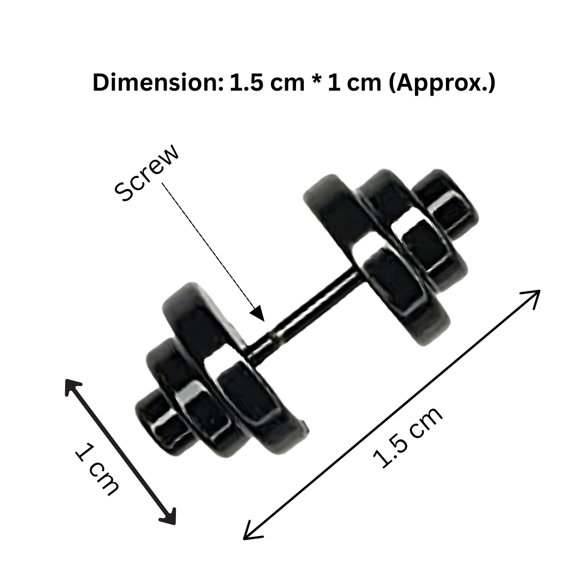 Black screw with dimensions labeled on a white background