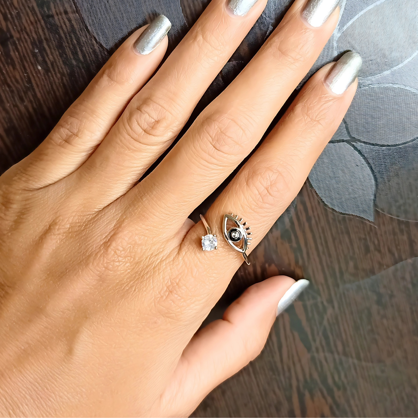 Black eye ring wear on finger