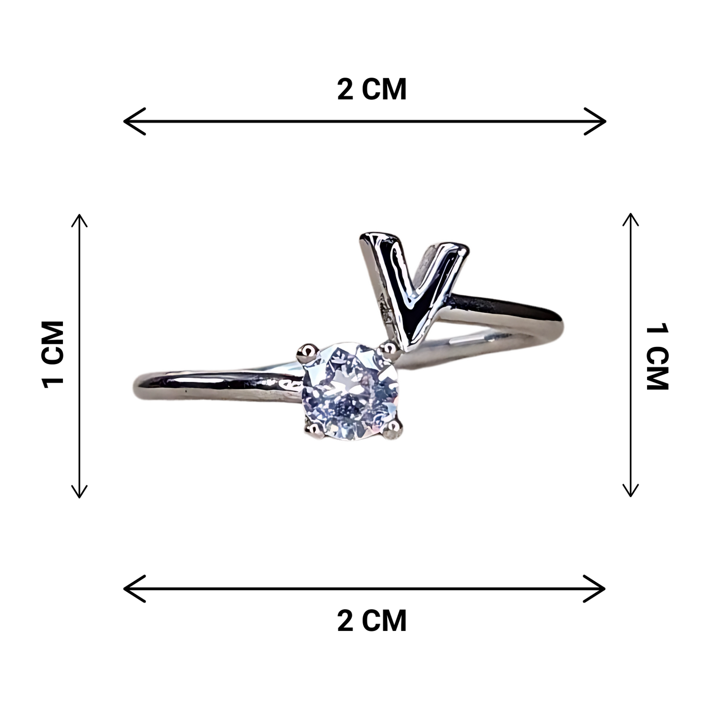 Silver adjustable V ring with measurement