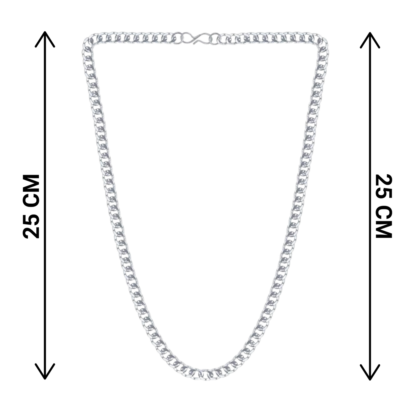 Measurement chart of a necklace with dimensions 25 cm on each side.