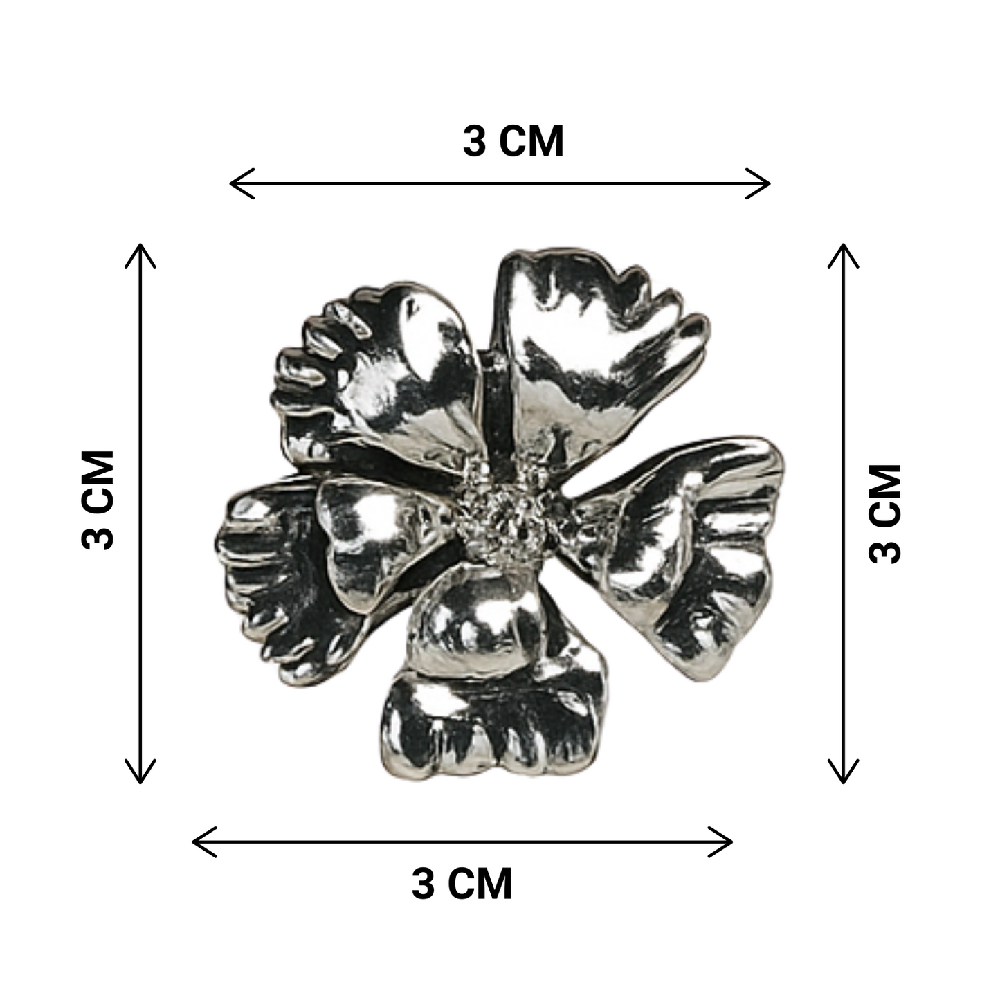 Silver butterfly charm with dimensions labeled on a white background