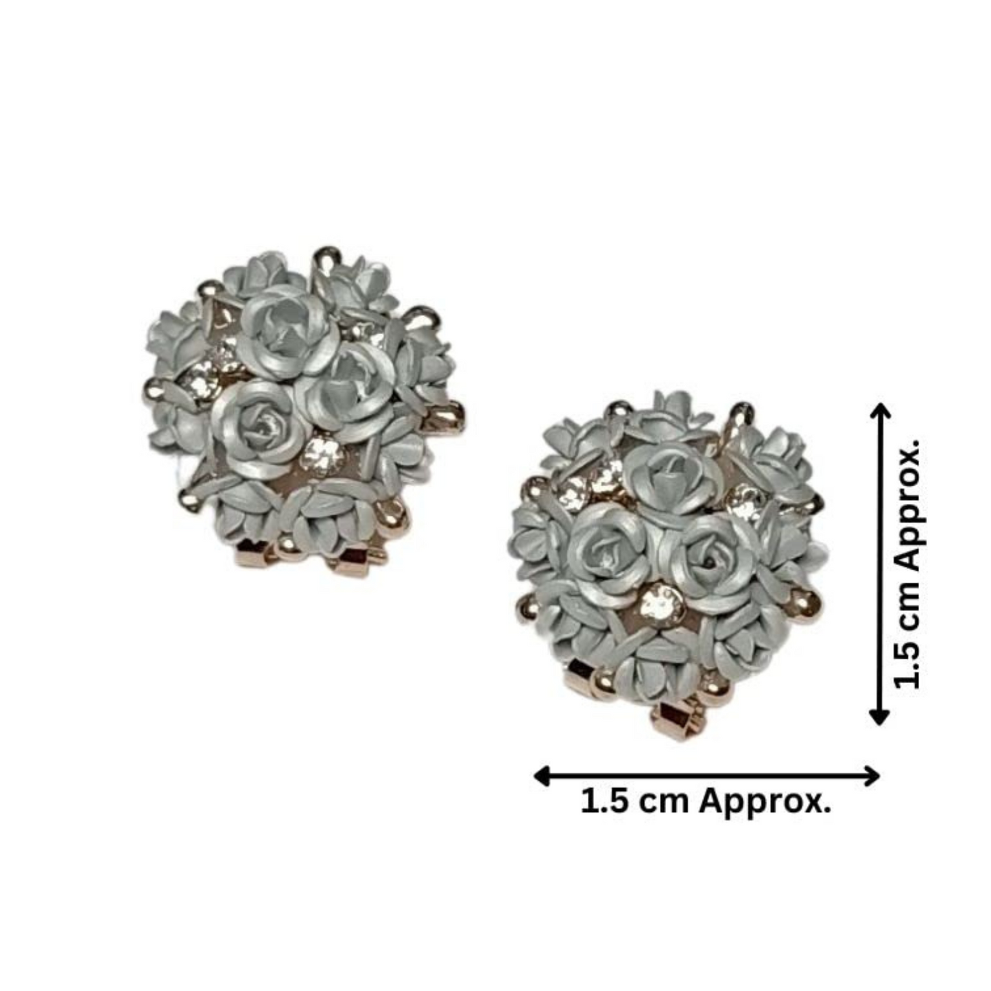 Pair of floral earrings with dimensions indicated on a white background