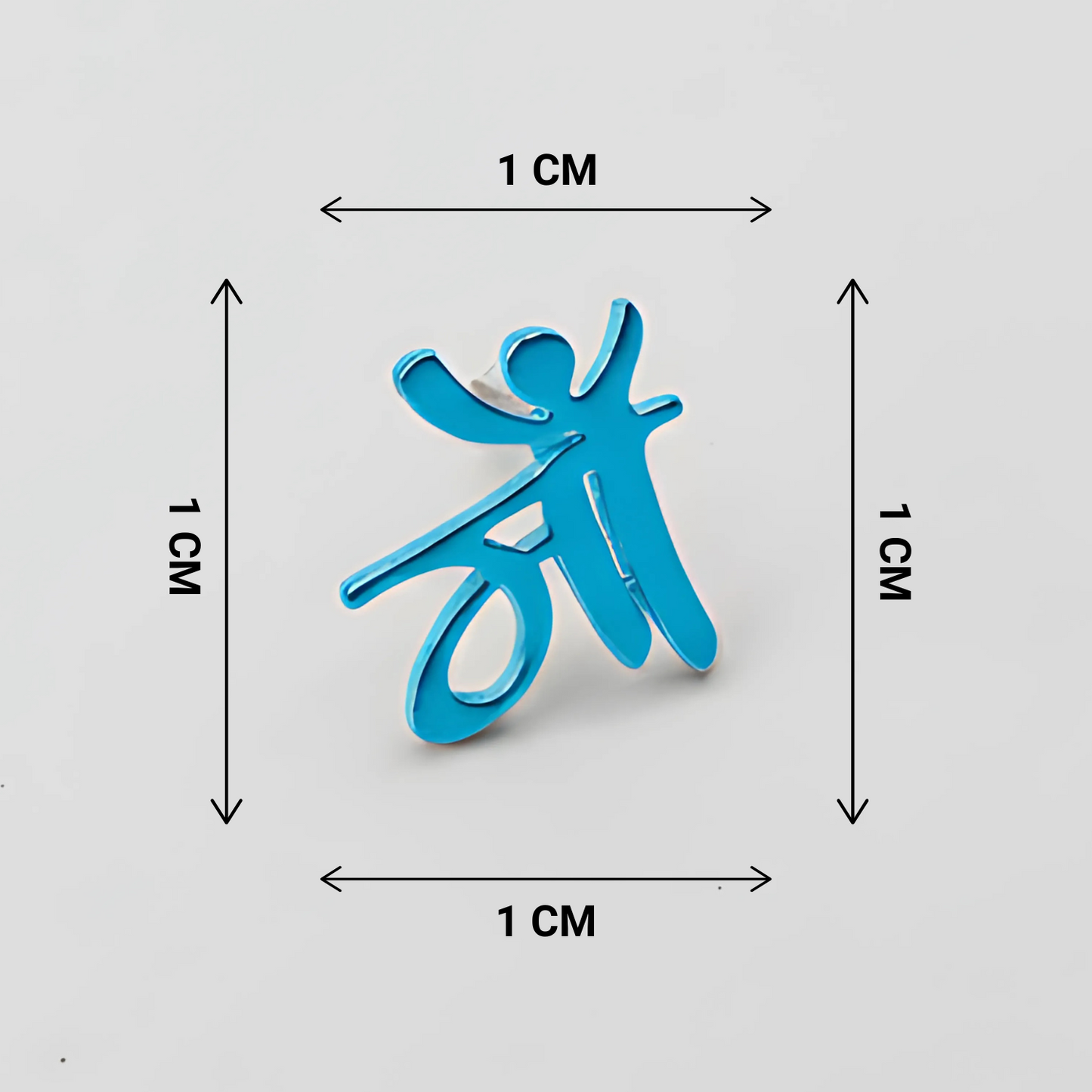 Blue abstract figure with dimensions indicated on a gray background