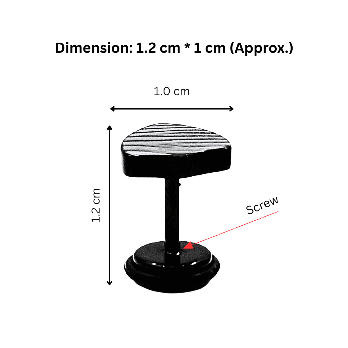 Small black stool with dimensions labeled on a white background