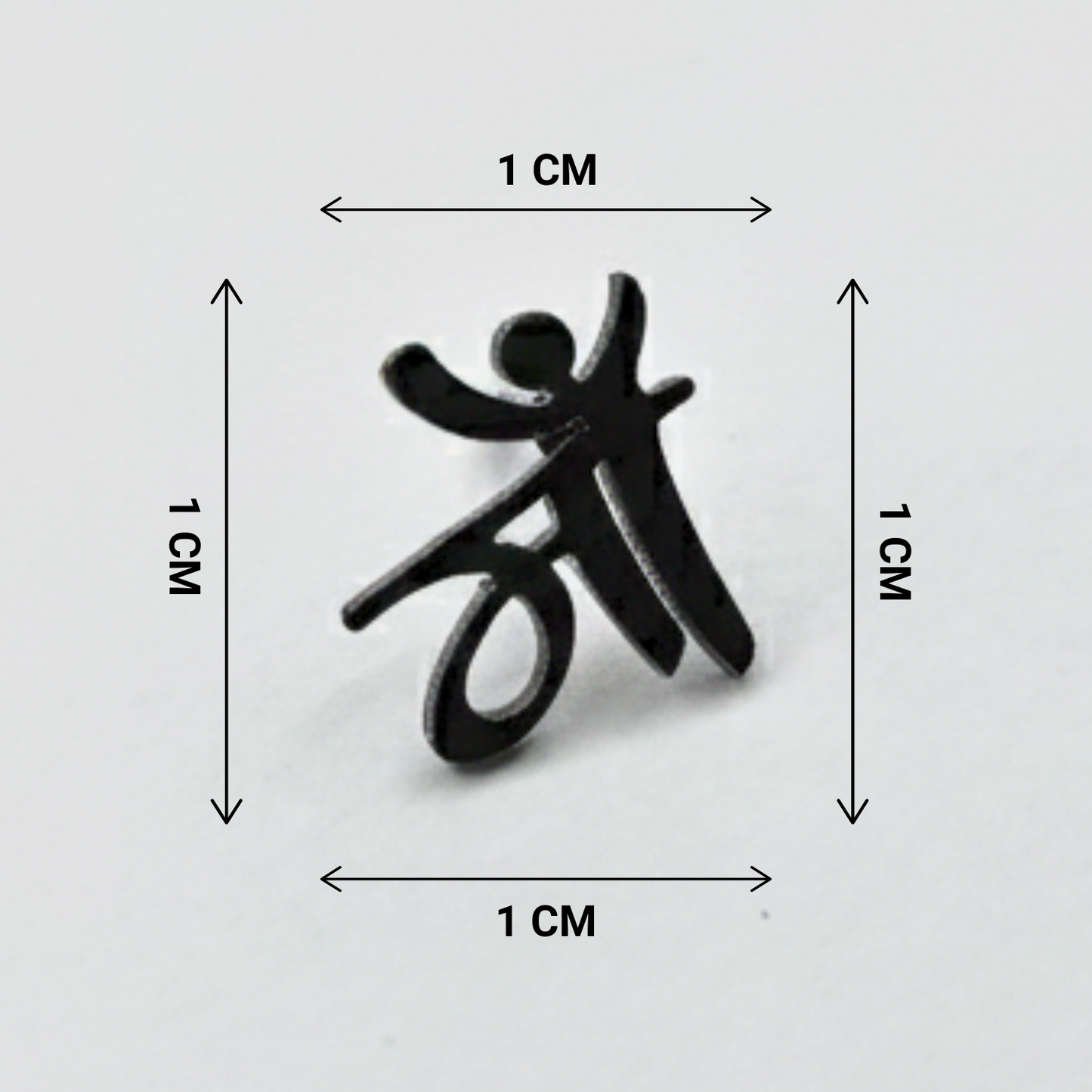 Black symbol or character with dimensions indicated on a white background