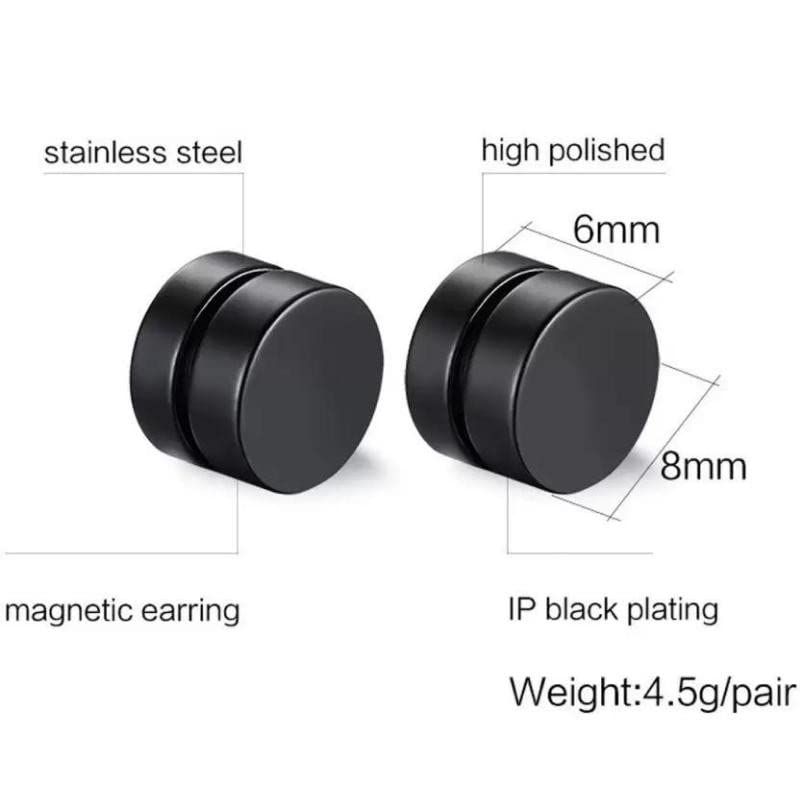 Black magnetic earrings with specifications on a white background