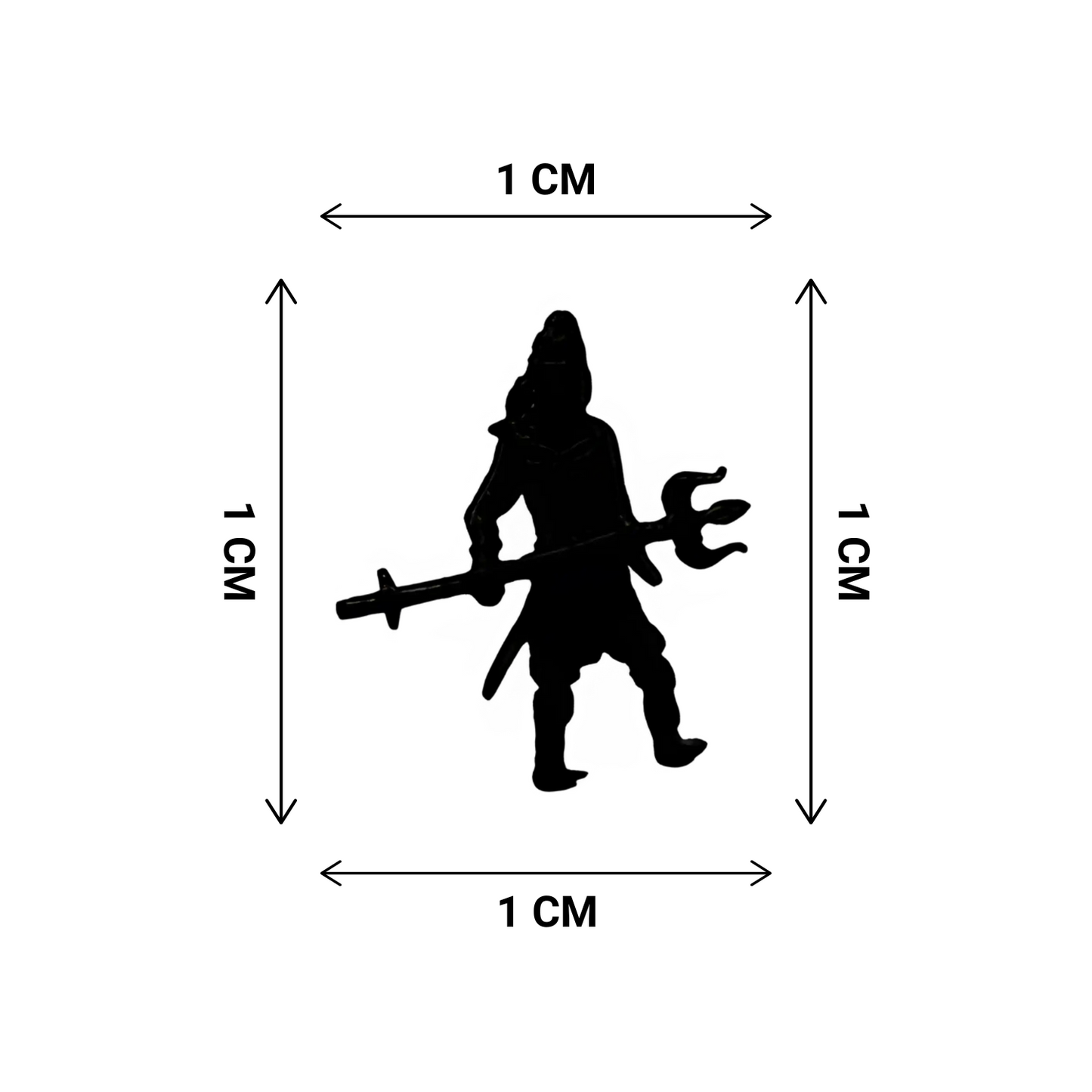 Silhouette of a warrior with measurements on a white background
