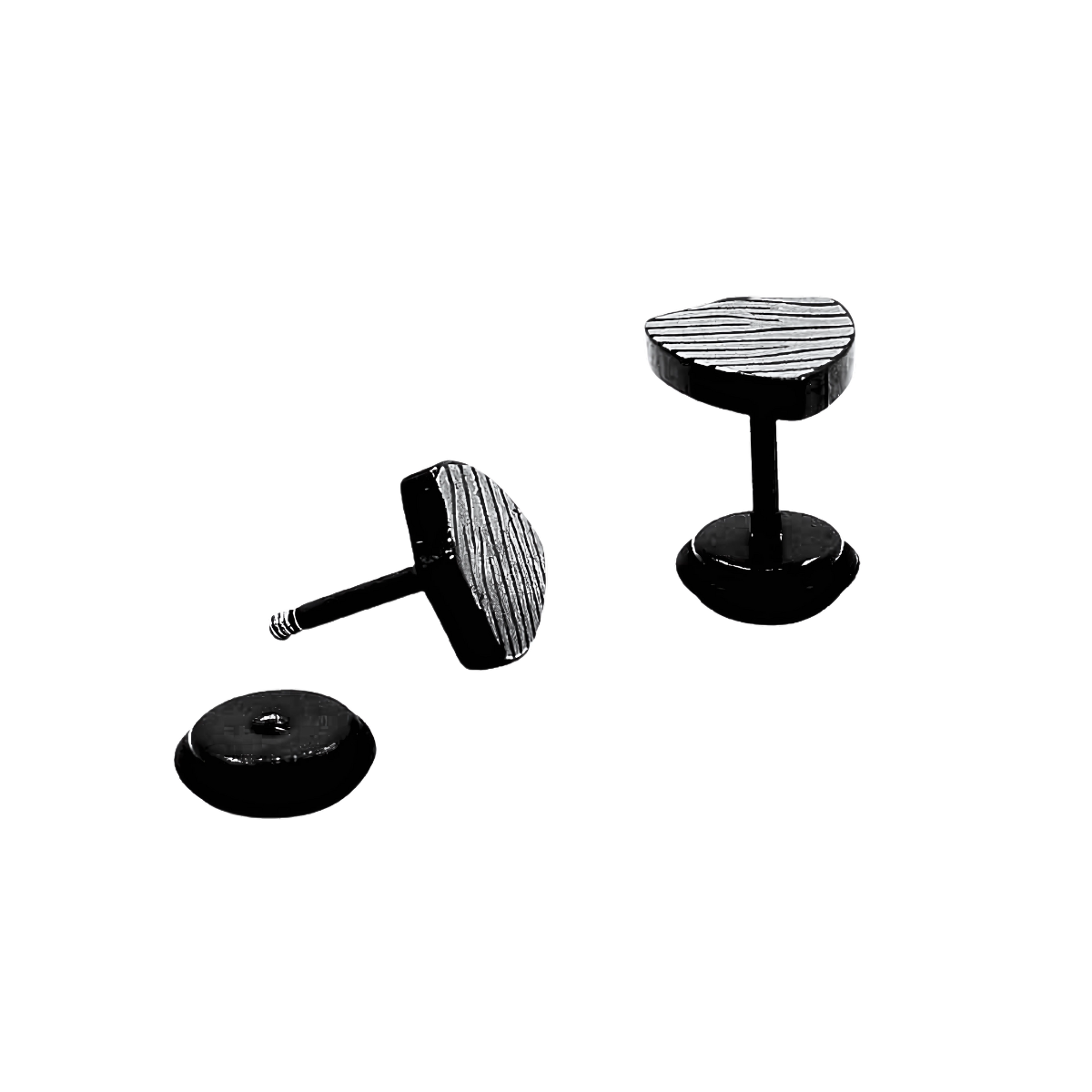 Black and white striped earrings on a white background