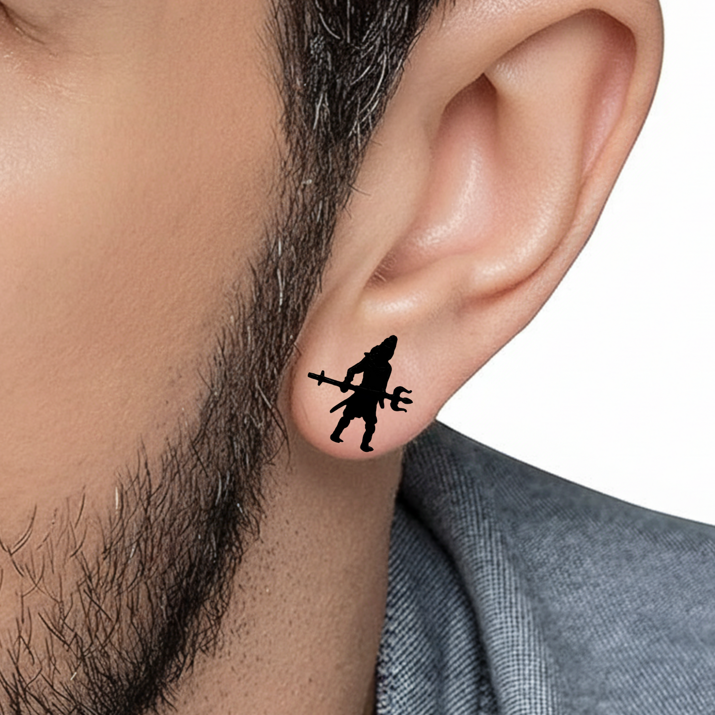 shiv stud on male ear