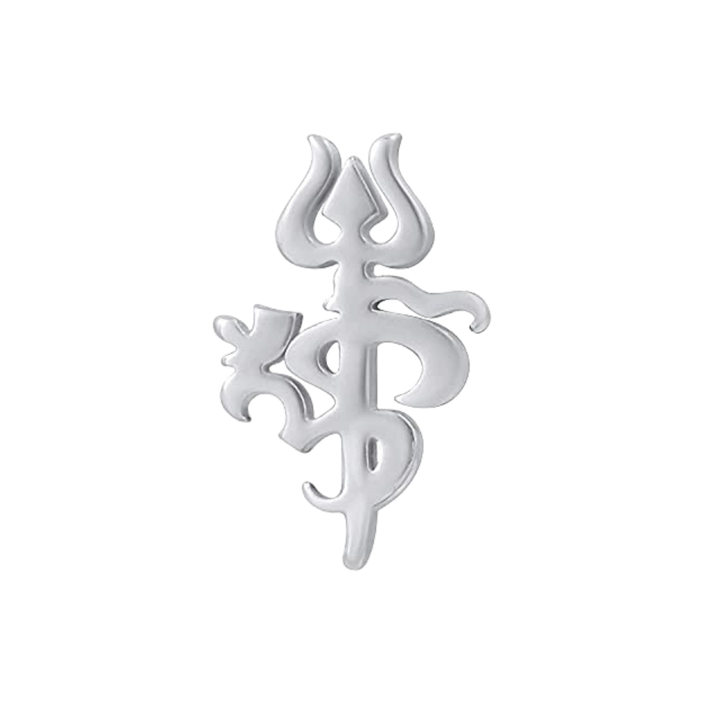 Decorative silver om symbol on a white background