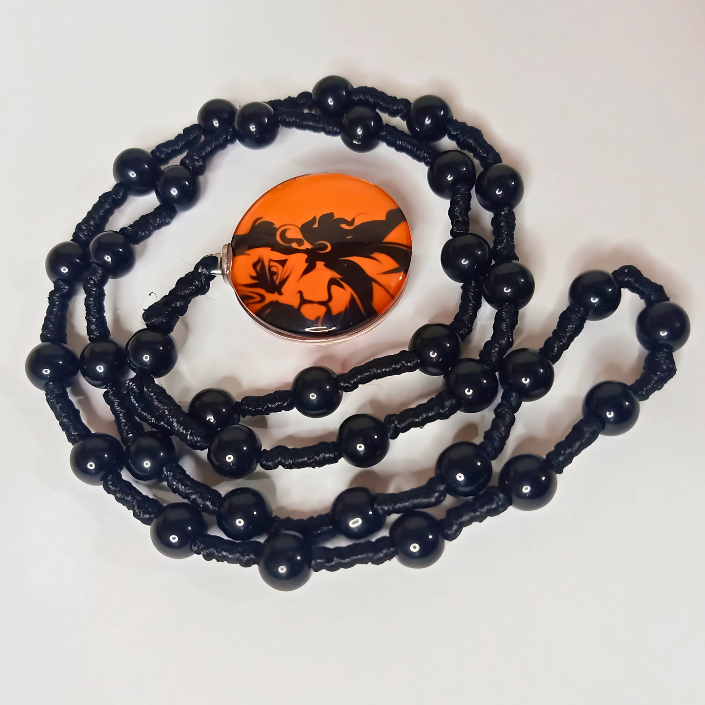 Glass pendant and beads black thread necklace