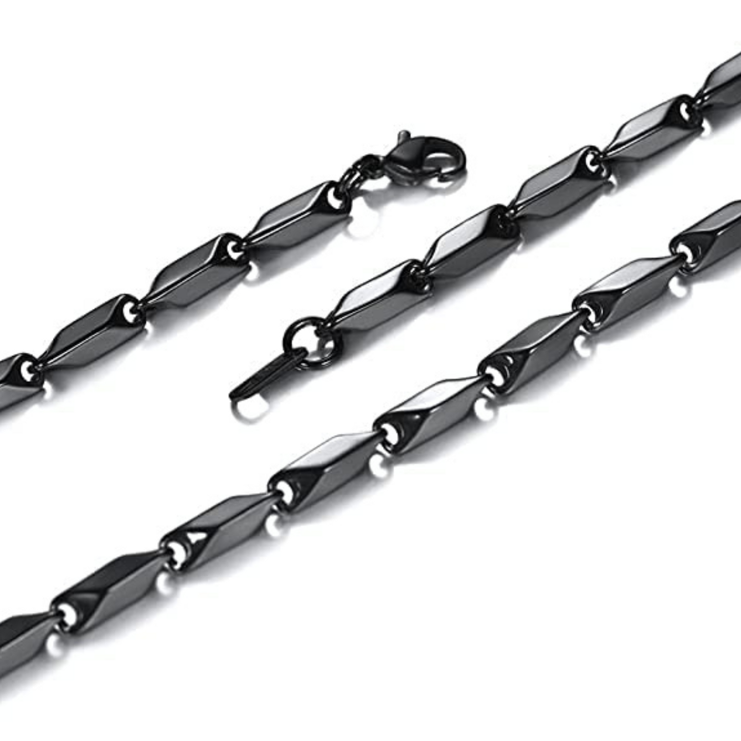 Black chain necklace on a white background