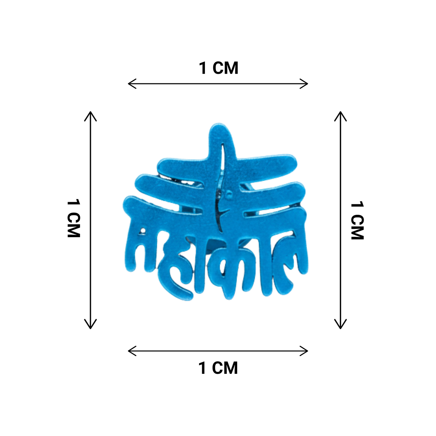 Blue decorative item with measurements on a white background