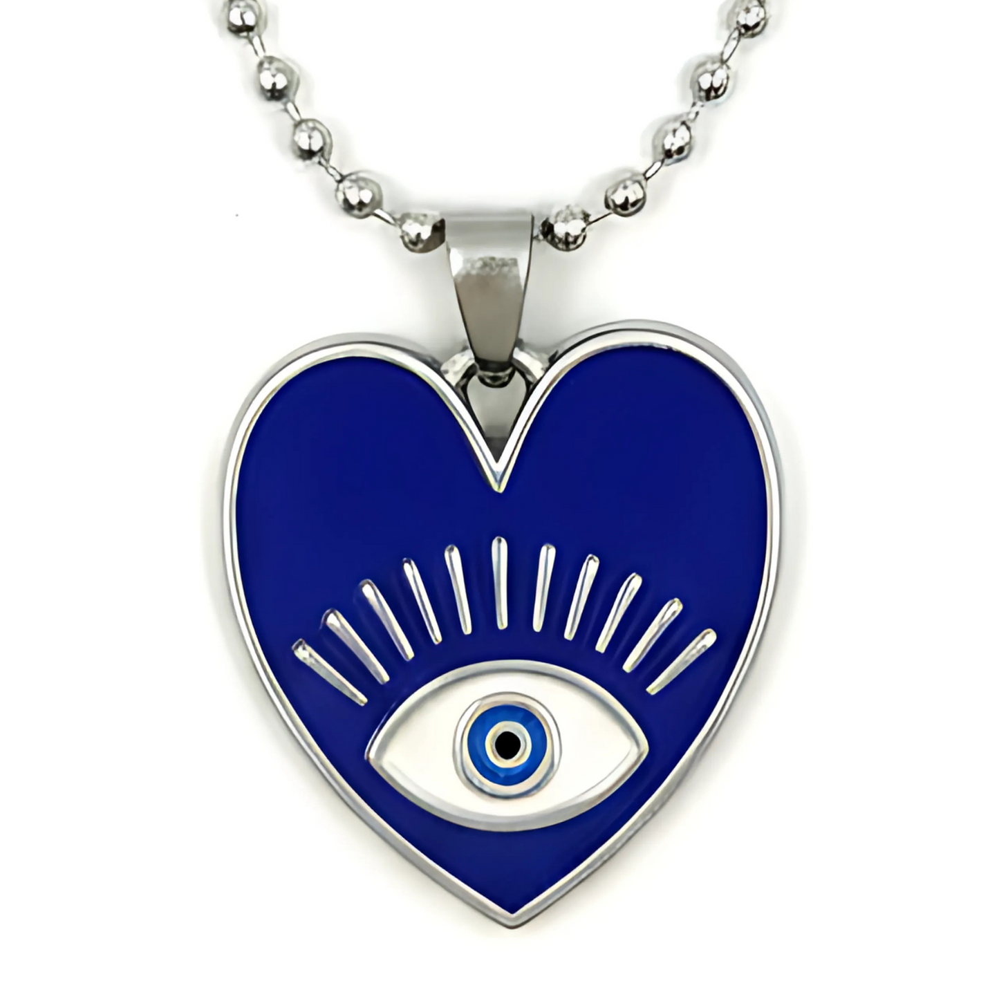 Heart-shaped pendant with eye design on a white background