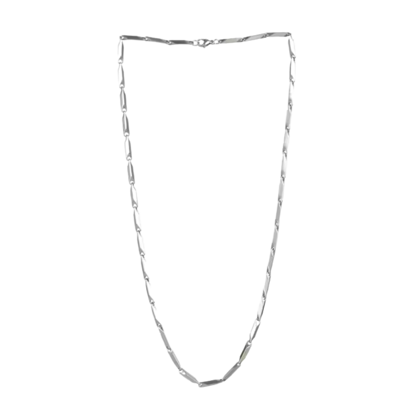 Silver chain necklace on a white background