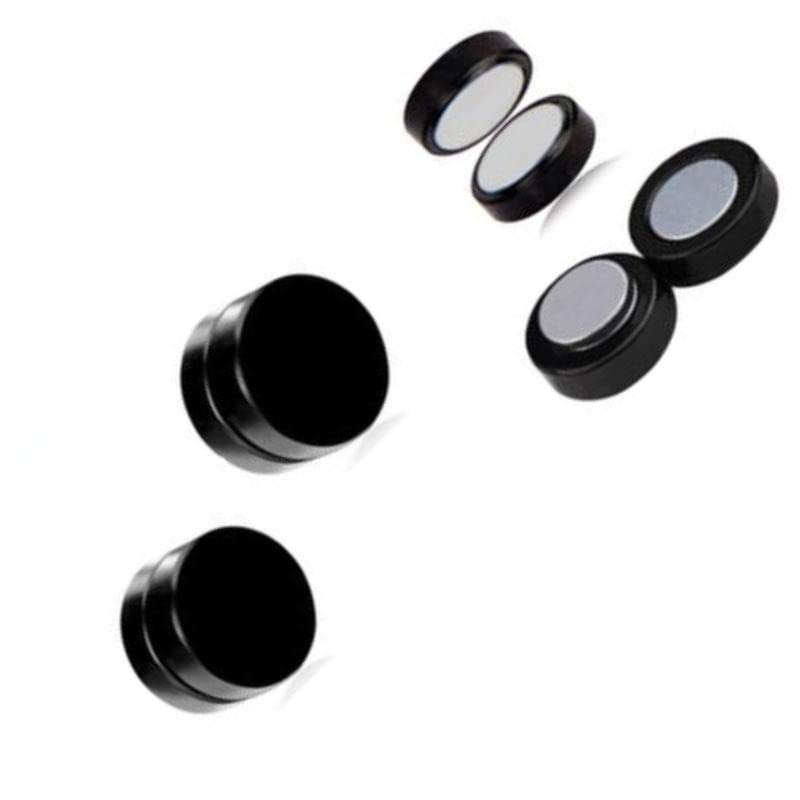 Set of black round stud earrings on a white background