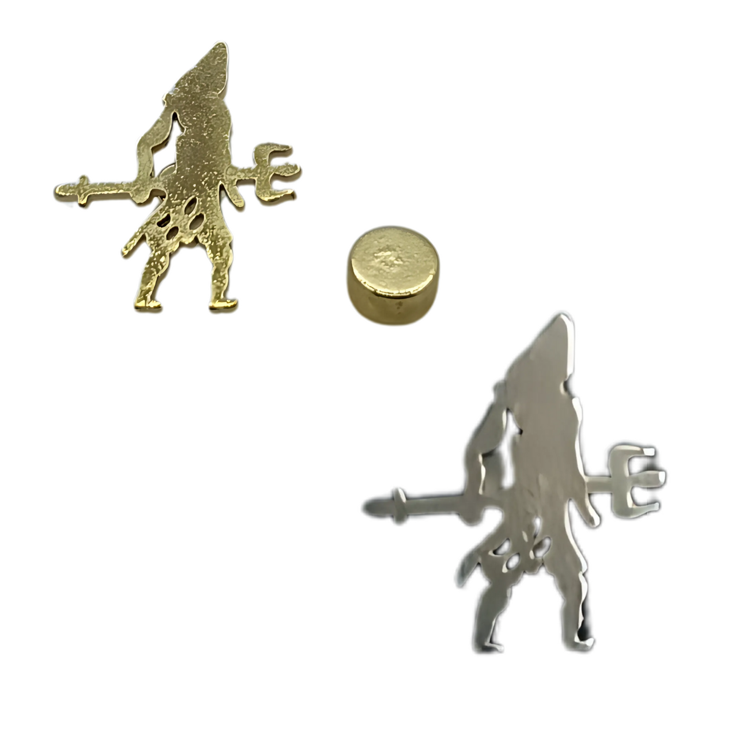 Gold and silver figurines on a white background