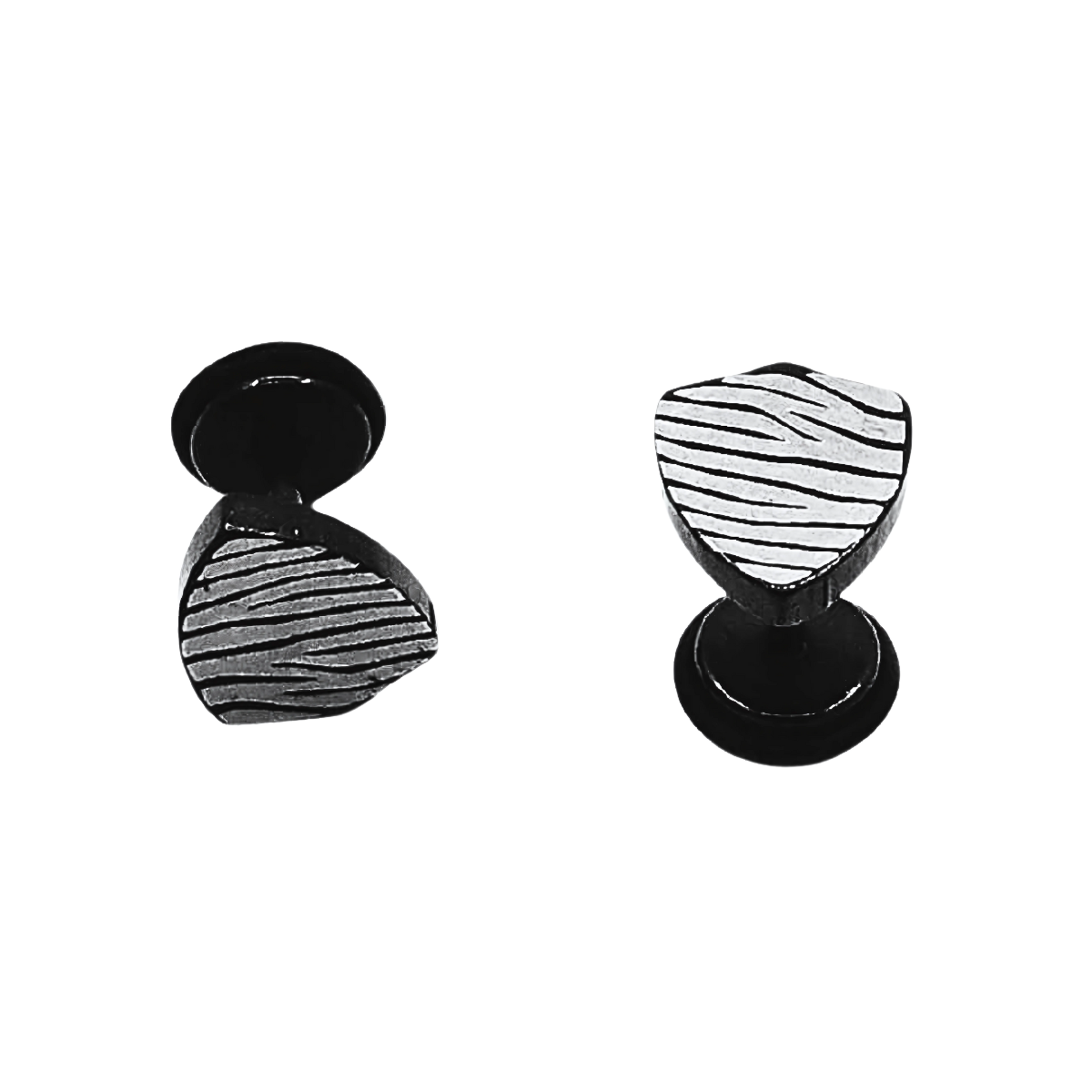 Black and white striped earrings on a white background