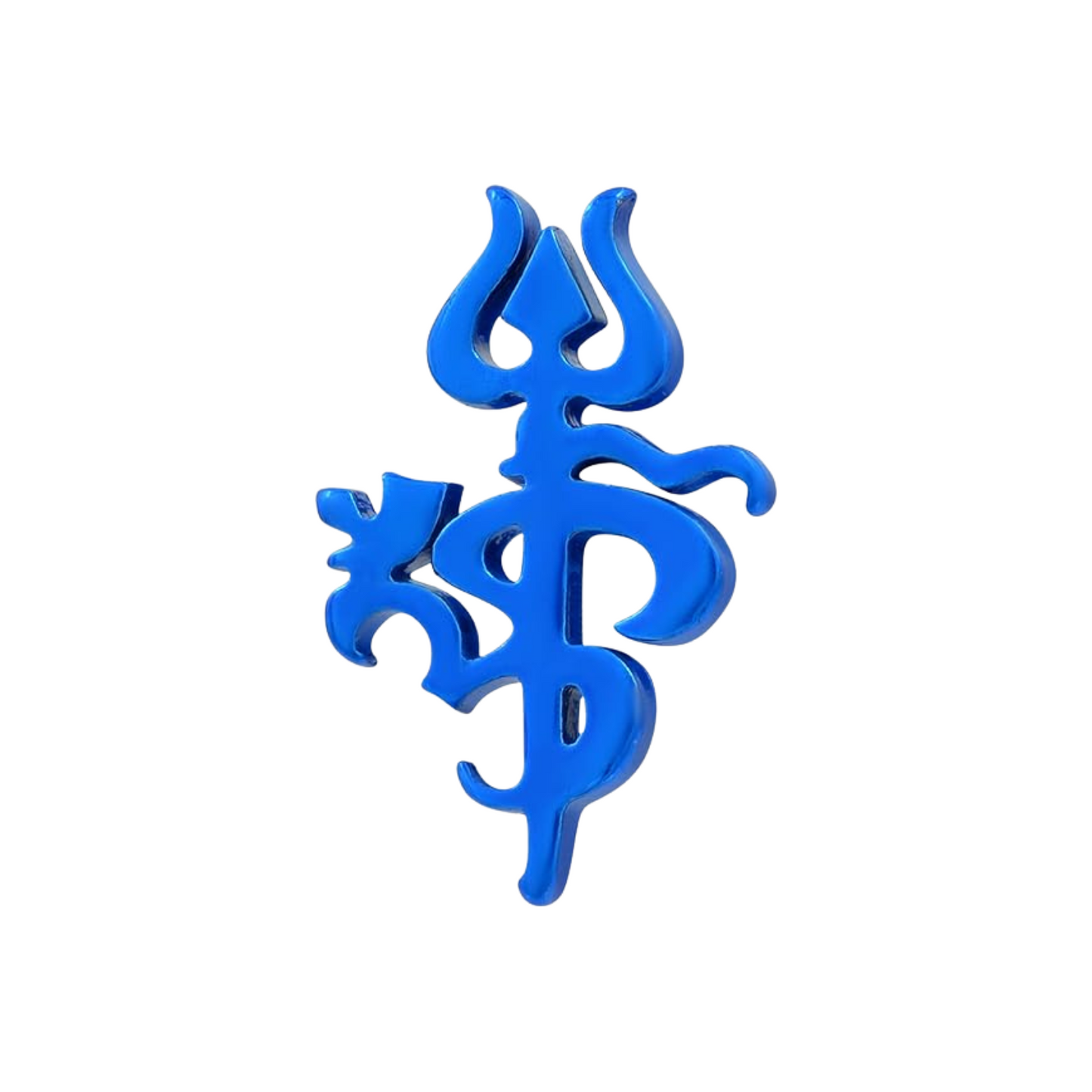 Blue om trishul symbol on a white background