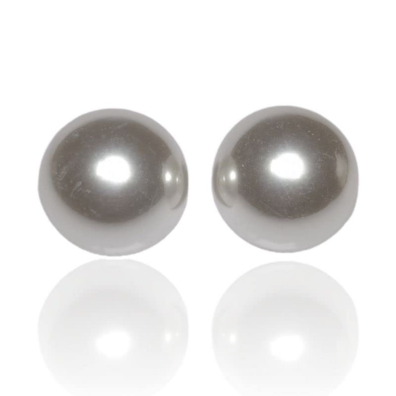 Pair of silver pearl earrings on a white background