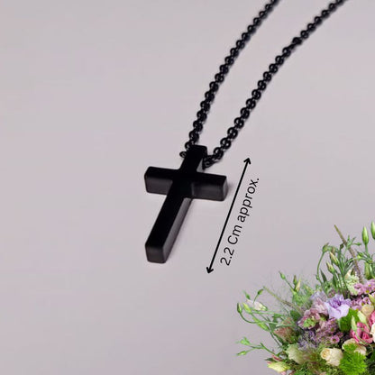 Jesus Cross Necklace, Black Stainless Steel, Lobster Clasp