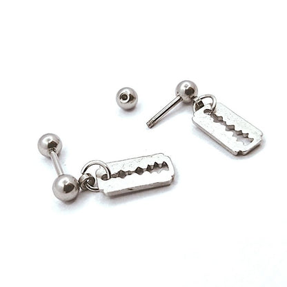 Silver Color Small Blade Stud Earrings