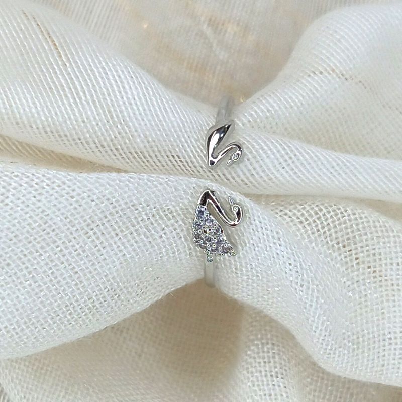 Double Duck Silver Color Ring with Stainless Steel & Diamonds