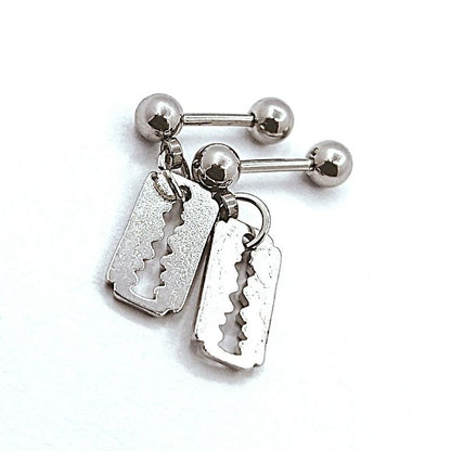 Silver Color Small Blade Stud Earrings