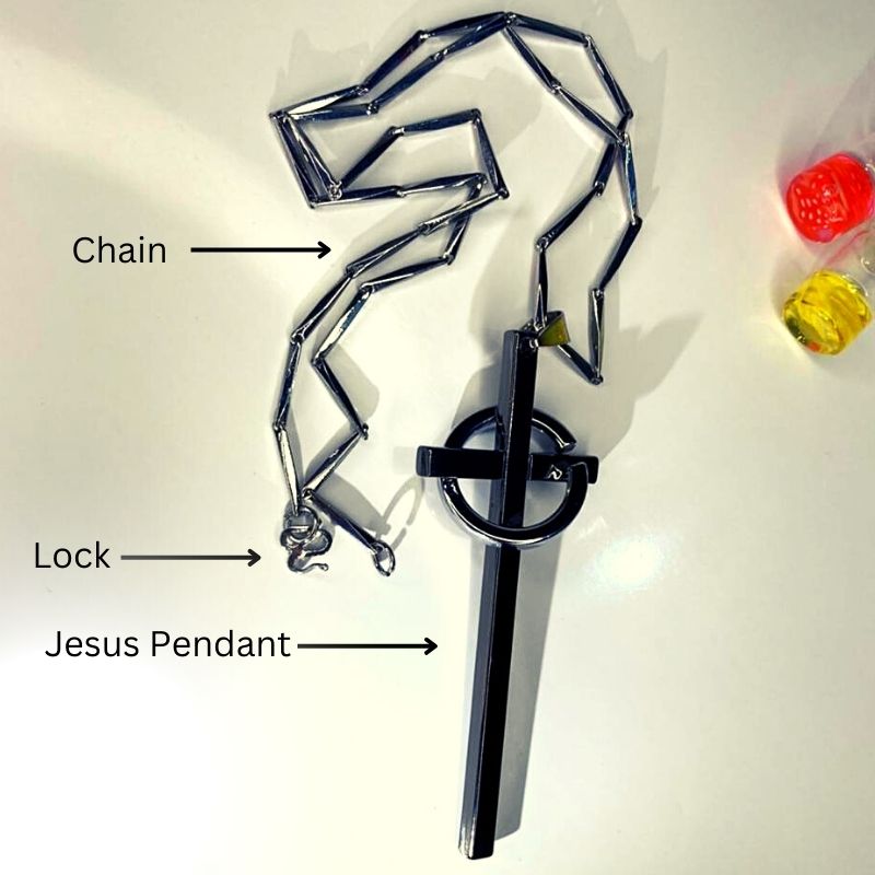 Jesus Cross Ring Pendant In Black Stainless Steel Long