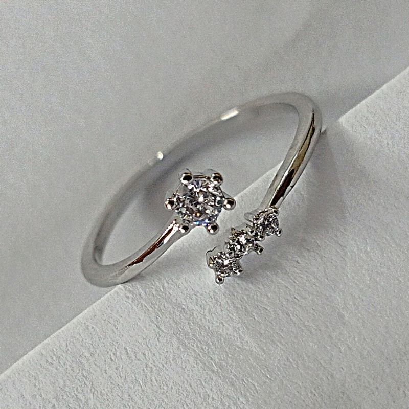 Elegant Silver Color Ring with Small American Diamonds