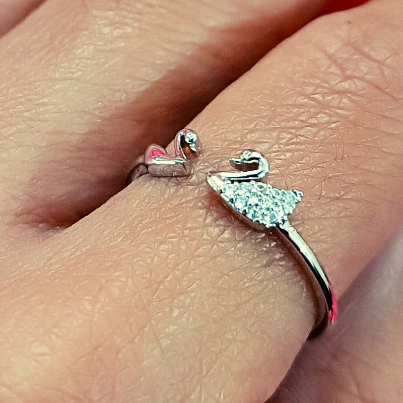 Double Duck Silver Color Ring with Stainless Steel & Diamonds