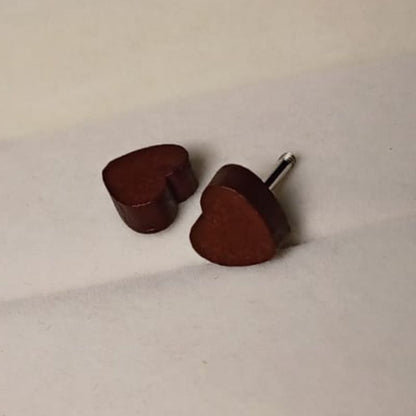 Wooden Heart Design Earrings Small Size Stainless Steel