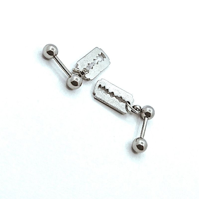 Silver Color Small Blade Stud Earrings