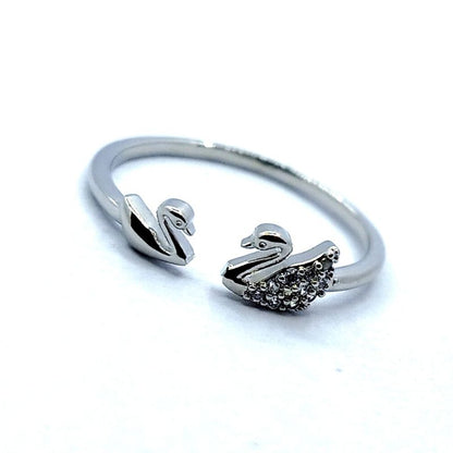 Double Duck Silver Color Ring with Stainless Steel & Diamonds