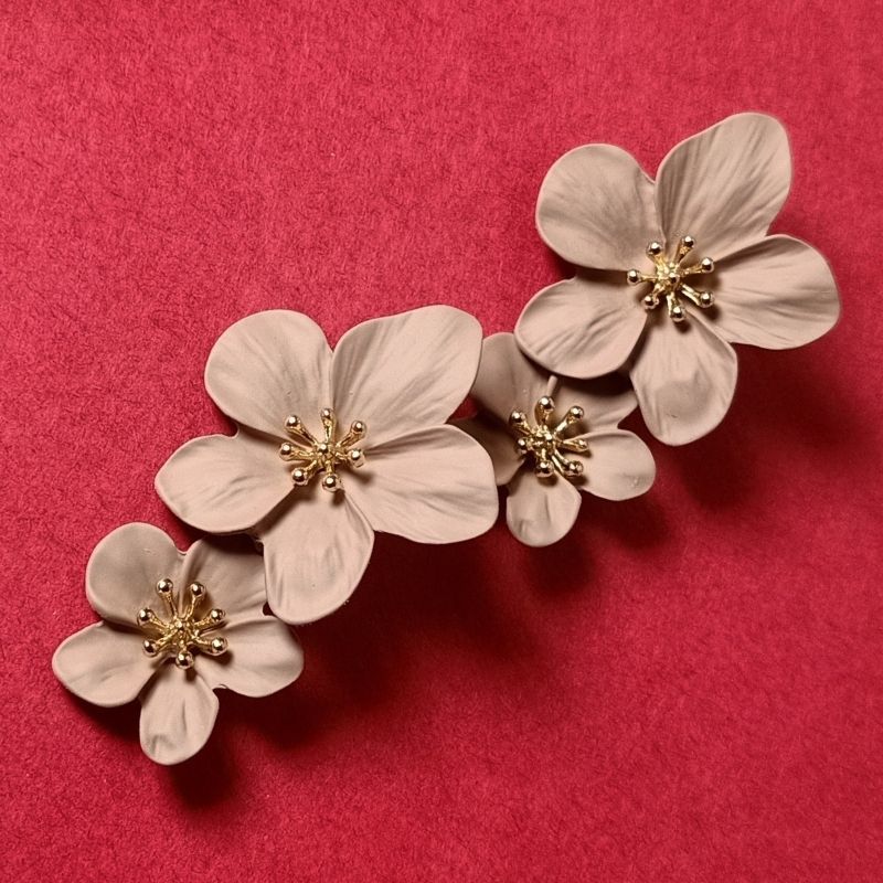 Unique Brown Flower Drop Earrings – Ceramic Brass Alloy