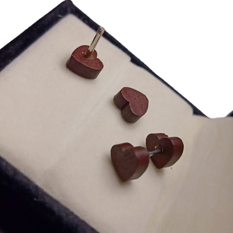 Wooden Heart Design Earrings Small Size Stainless Steel