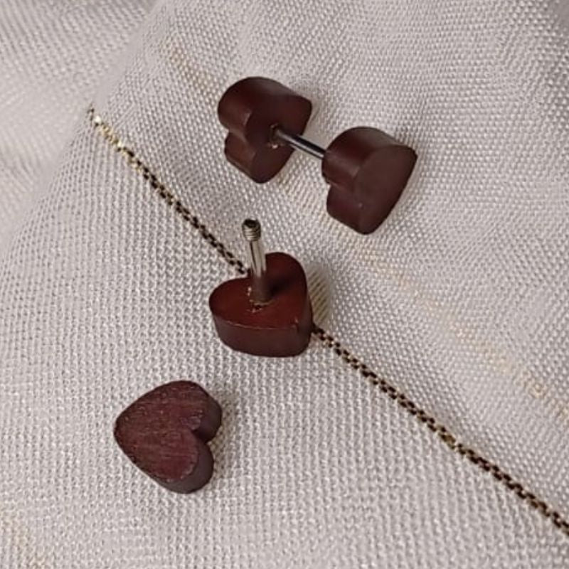 Wooden Heart Design Earrings Small Size Stainless Steel