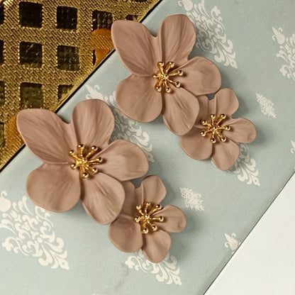 Unique Brown Flower Drop Earrings – Ceramic Brass Alloy