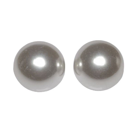 Pair of silver pearl earrings on a white background