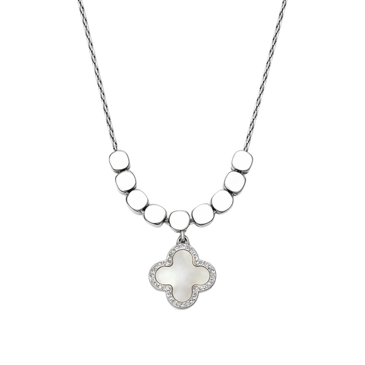 Necklace with a clover-shaped pendant on a white background